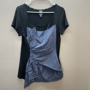 One September Anthropologie Patchwork Avant Garde Deconstructed Top SZ L Artsy